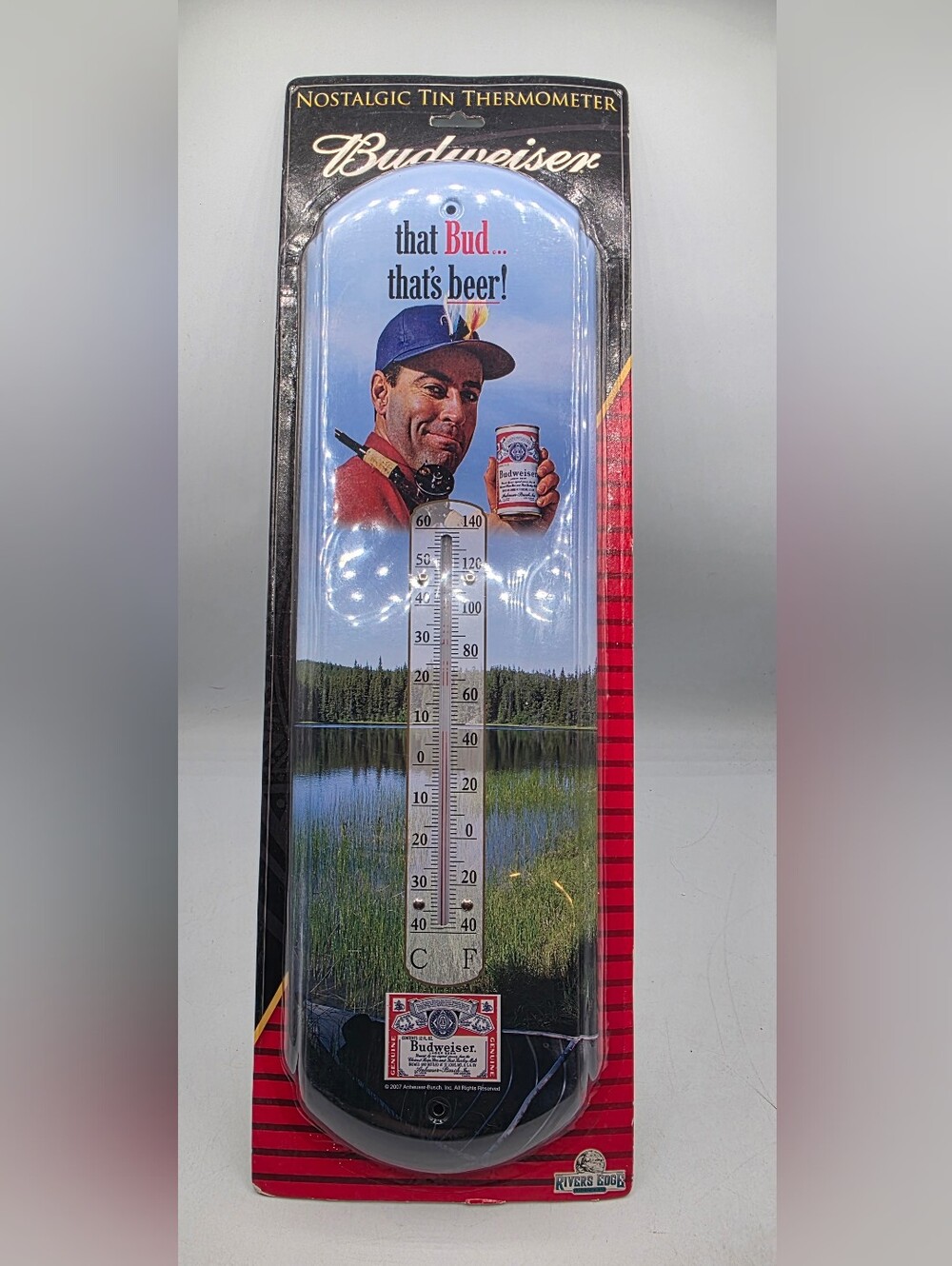 "Budweiser" Nostalgic Tin Thermometer by River's Edge That Bud That's Beer.